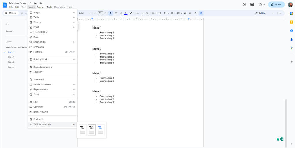 Create a Table of Contents